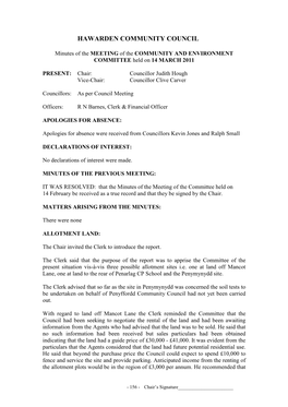 Minutes of the MEETING of the COMMUNITY and ENVIRONMENT COMMITTEE Held on 14 MARCH 2011