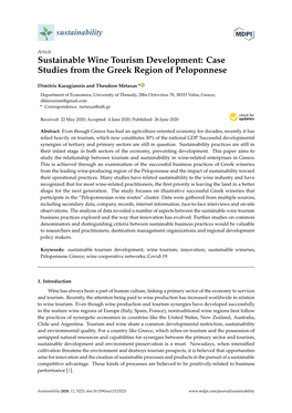 Sustainable Wine Tourism Development: Case Studies from the Greek Region of Peloponnese