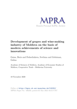 Development of Grapes and Wine-Making Industry of Moldova on the Basis of Modern Achievements of Science and Innovations