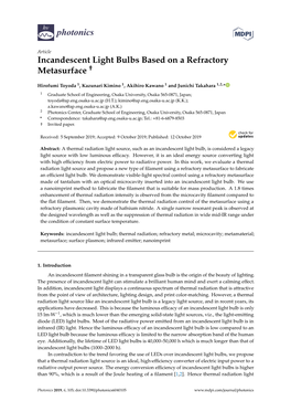 Incandescent Light Bulbs Based on a Refractory Metasurface "2279