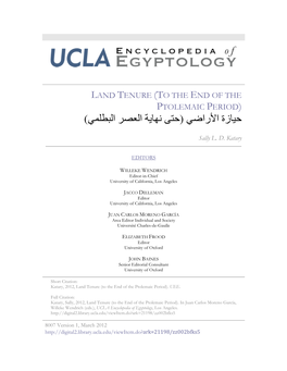 Land Tenure (To the End of the Ptolemaic Period)
