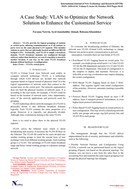 A Case Study: VLAN to Optimize the Network Solution to Enhance the Customized Service