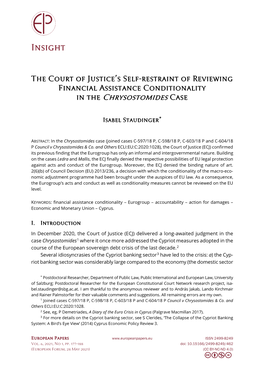 The Court of Justice's Self-Restraint of Reviewing Financial Assistance