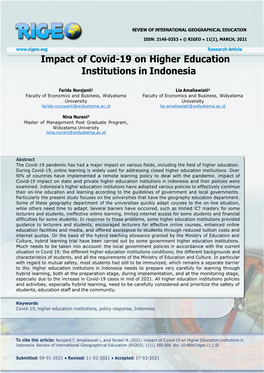 Impact of Covid-19 on Higher Education Institutions in Indonesia