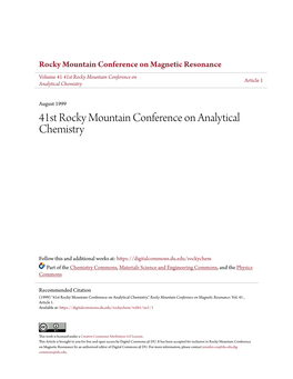 41St Rocky Mountain Conference on Analytical Chemistry