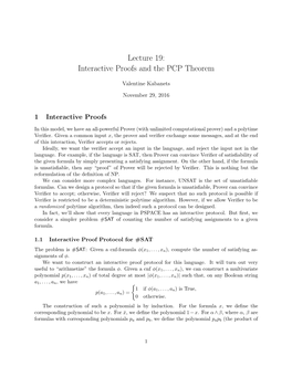 Lecture 19: Interactive Proofs and the PCP Theorem