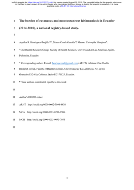 The Burden of Cutaneous and Mucocutaneous Leishmaniasis in Ecuador