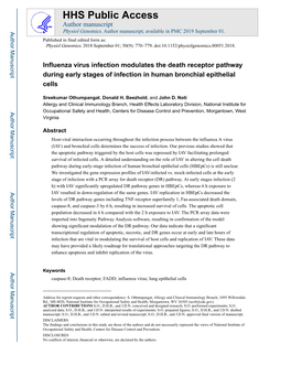 Influenza Virus Infection Modulates the Death Receptor Pathway During Early Stages of Infection in Human Bronchial Epithelial Cells