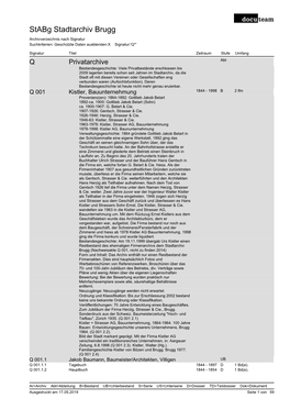Stabg Stadtarchiv Brugg Archivverzeichnis Nach Signatur Suchkriterien: Geschützte Daten Ausblenden:X Signatur:'Q*'