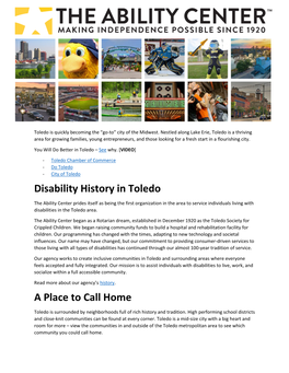 Disability History in Toledo a Place to Call Home