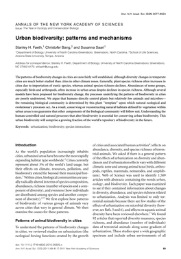 Urban Biodiversity: Patterns and Mechanisms