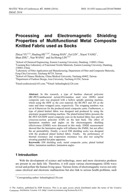 Processing and Electromagnetic Shielding Properties of Multifunctional Metal Composite Knitted Fabric Used As Socks