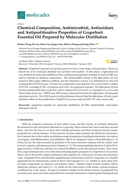 Chemical Composition, Antimicrobial, Antioxidant, and Antiproliferative Properties of Grapefruit Essential Oil Prepared by Molecular Distillation