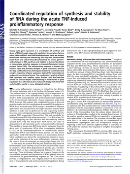 Coordinated Regulation of Synthesis and Stability of RNA During the Acute TNF-Induced Proinﬂammatory Response