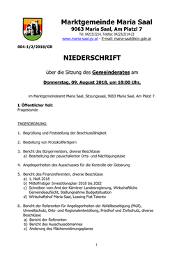 Marktgemeinde Maria Saal NIEDERSCHRIFT