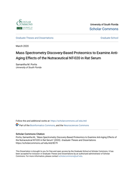 Mass Spectrometry Discovery-Based Proteomics to Examine Anti-Aging Effects of the Nutraceutical NT-020 in Rat Serum" (2020)