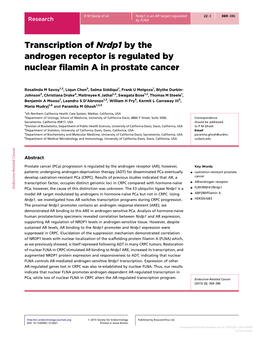 Transcription of Nrdp1 by the Androgen Receptor Is Regulated by Nuclear ﬁlamin a in Prostate Cancer