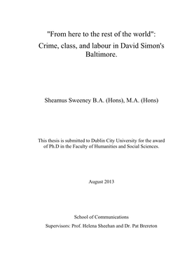 Crime, Class, and Labour in David Simon's Baltimore