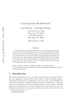 Arxiv:Gr-Qc/0601043V3 2 Dec 2006 Can Gravitons Be Detected?