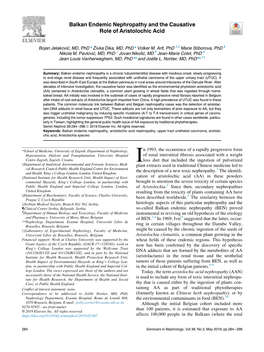 Balkan Endemic Nephropathy and the Causative Role of Aristolochic Acid