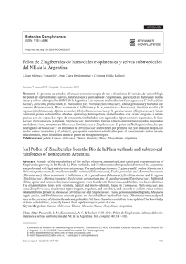 Polen De Zingiberales De Humedales Rioplatenses Y Selvas Subtropicales Del NE De La Argentina