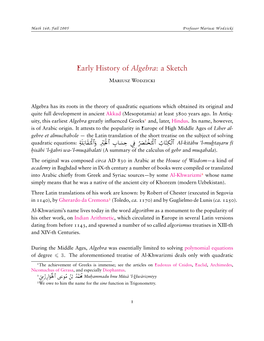 Early History of Algebra: a Sketch