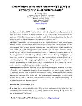 Extending Species-Area Relationships (SAR) to Diversity-Area Relationships (DAR)©