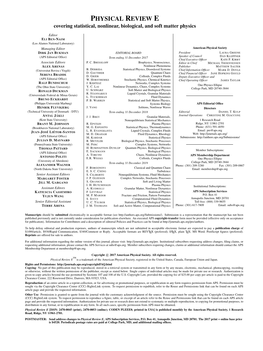 PHYSICAL REVIEW E Covering Statistical, Nonlinear, Biological, and Soft Matter Physics