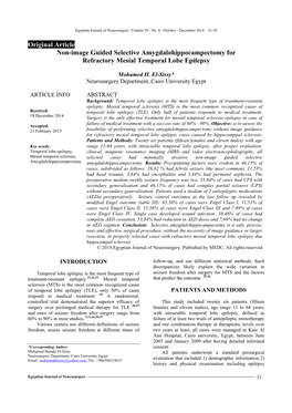 Non-Image Guided Selective Amygdalohippocampectomy for Refractory Mesial Temporal Lobe Epilepsy