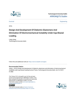 Design and Development of Dielectric Elastomers and Elimination of Electromechanical Instability Under Equi-Biaxial Loading