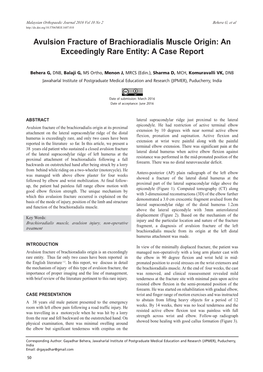 Avulsion Fracture of Brachioradialis Muscle Origin: an Exceedingly Rare Entity: a Case Report