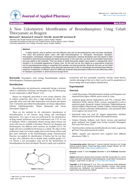 A New Colorimetric Identification of Benzodiazepines: Using Cobalt Thiocyanate As Reagent