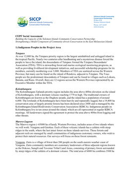 CEPF Social Assessment 1) Indigenous Peoples in the Project Area Tetepare at Over 12,000 Ha, the Tetepare Priority Region Is
