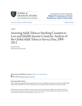 Assessing Adult Tobacco Smoking Cessation in Low-And-Middle