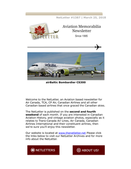 Netletter #1387 | March 25, 2018 Airbaltic Bombardier CS300