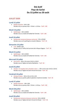Eté Actif Pays De Sarlat Du 13 Juillet Au 20 Août