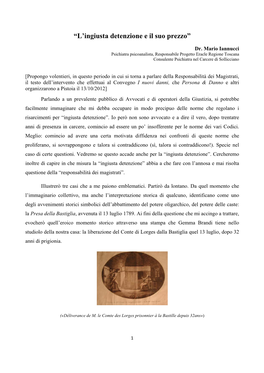 Articolo: "L'ingiusta Detenzione E Il Suo Prezzo", Di Mario Iannucci (Pdf)