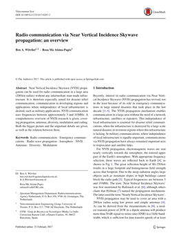 Radio Communication Via Near Vertical Incidence Skywave Propagation: an Overview