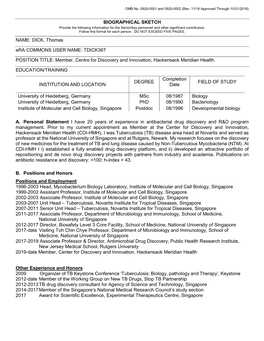 Biographical Sketch Format Page