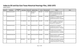 Index to Oil and Gas East Texas Historical Hearings Files, 1932-1972 Updated: 04/05/12