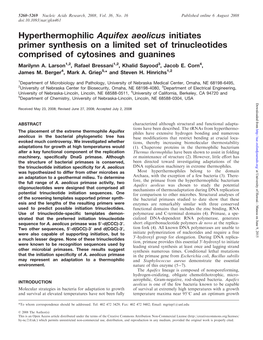 Hyperthermophilic Aquifex Aeolicus Initiates Primer Synthesis on a Limited Set of Trinucleotides Comprised of Cytosines and Guanines Marilynn A