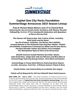 Summerstage Season Announcement June 3 2021 Press Release