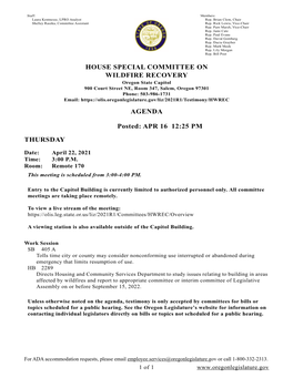 House Special Committee on Wildfire Recovery Agenda