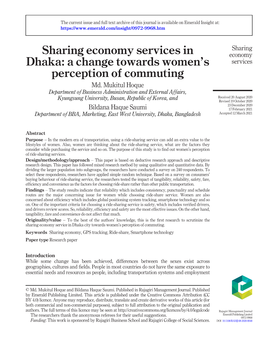 Sharing Economy Services in Dhaka: a Change Towards Women's Perception of Commuting