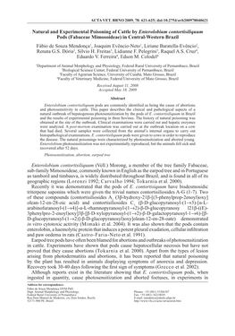 Natural and Experimental Poisoning of Cattle by Enterolobium Contortisiliquum Pods (Fabaceae Mimosoideae) in Central-Western