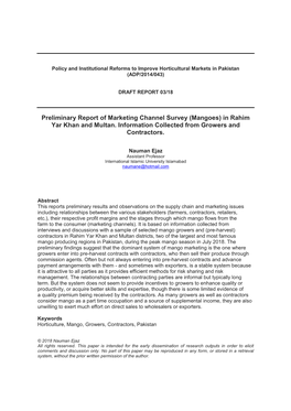 Report of Marketing Channel Survey (Mangoes) in Rahim Yar Khan and Multan