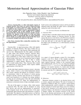 Memristor-Based Approximation of Gaussian Filter