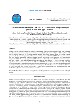 Effects of Aerobic Training on FBS, Hba1c, Fructosamine and Plasma Lipid Profile in Male with Type 2 Diabetes