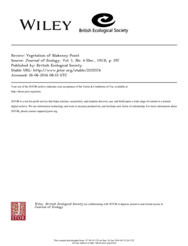 Vegetation of Blakeney Point Source: Journal of Ecology, Vol