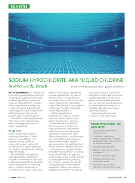 SODIUM HYPOCHLORITE, AKA “LIQUID CHLORINE” in Other Words, Bleach by the PHTA Recreational Water Quality Committee